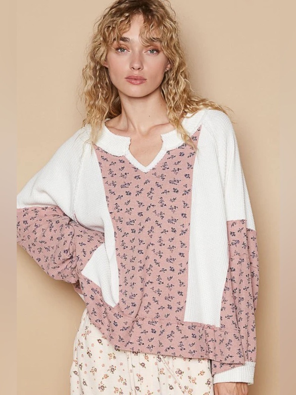 POL OVERSIZED BOHO PATCHWORK WAFFLE THERMAL